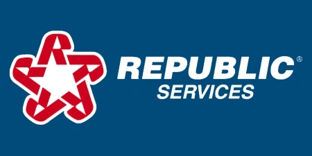 Republic Services Logo - white letters, Star made of Red R's with blue background